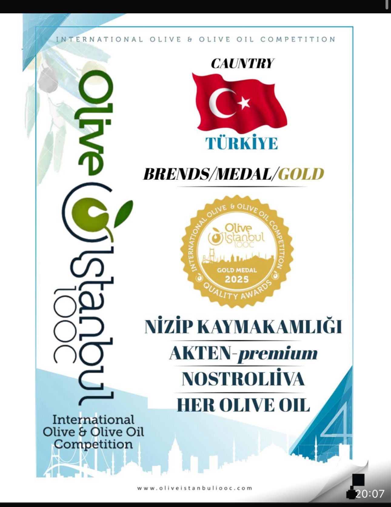 Nizip Zeytinyağına Uluslararası Altın Madalya!